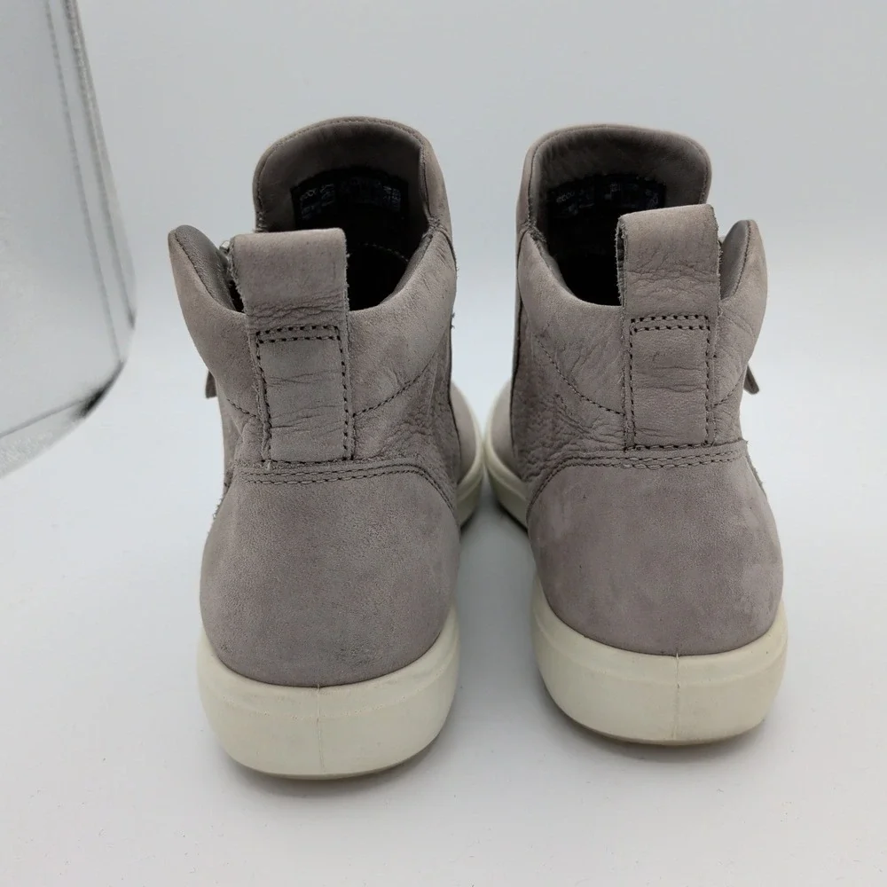 ECCO Soft 7 Tred Zip Grey‎ Leather High Top Sneakers Womens 6-6.5 Comfort Casual